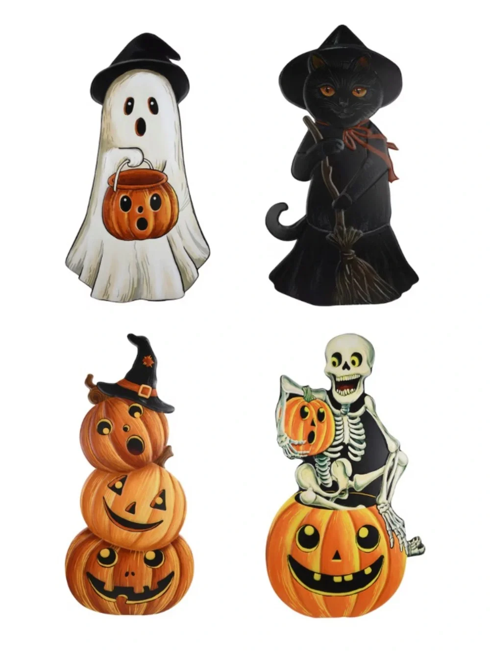 NWT- 23” Skeleton & Jack-o-lanterns Halloween Metal Easel Stand Sign Porch Decor